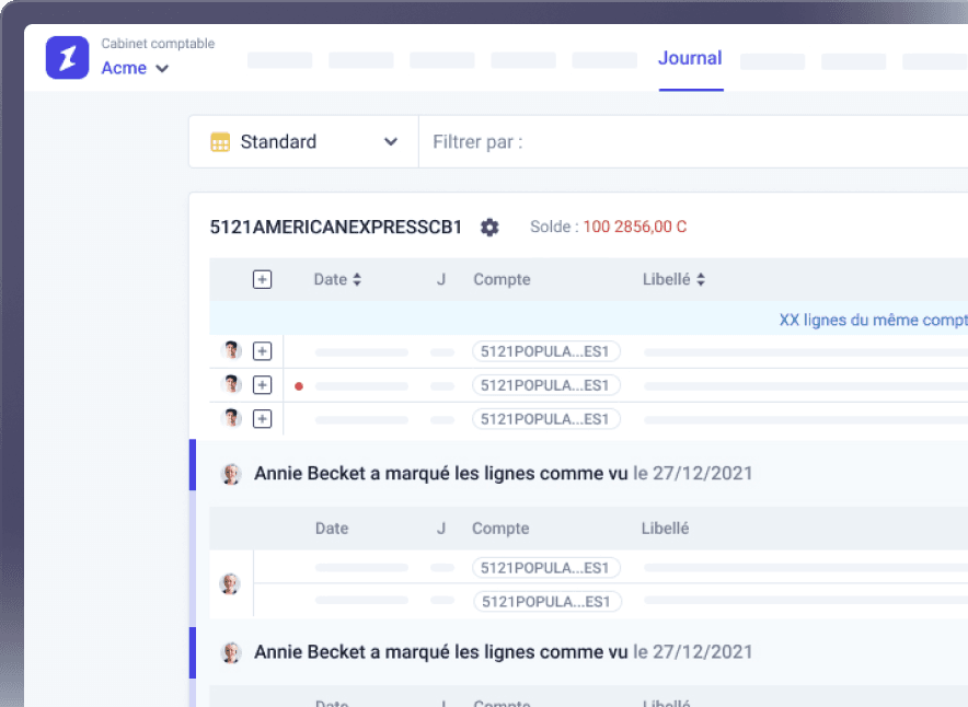 Screenshot du logiciel Incom avec un compate cabinet comptable