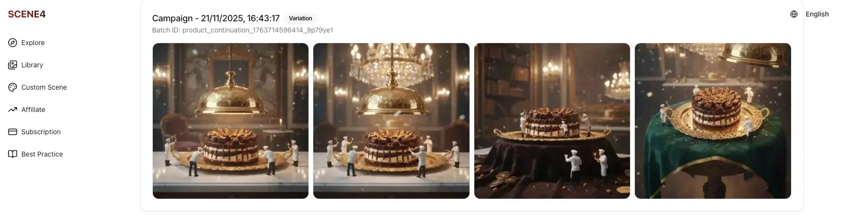 full set of expand campaign images generated by scene4 for chocolate cake campaign