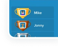 Tableau des scores Factile affichant la file d'attente des buzzers avec les noms de joueurs Mike et Jonny