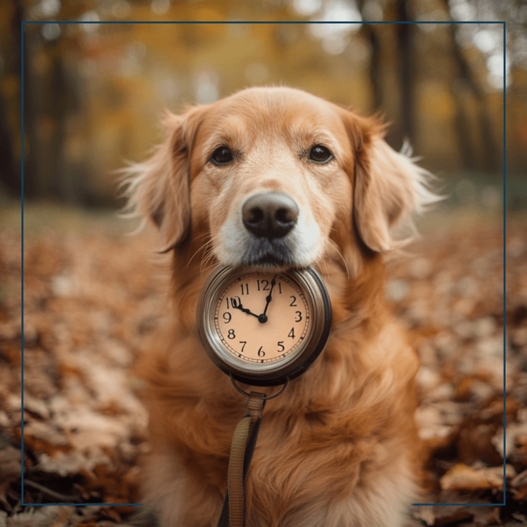 Ein Hund mit Uhr im Maul