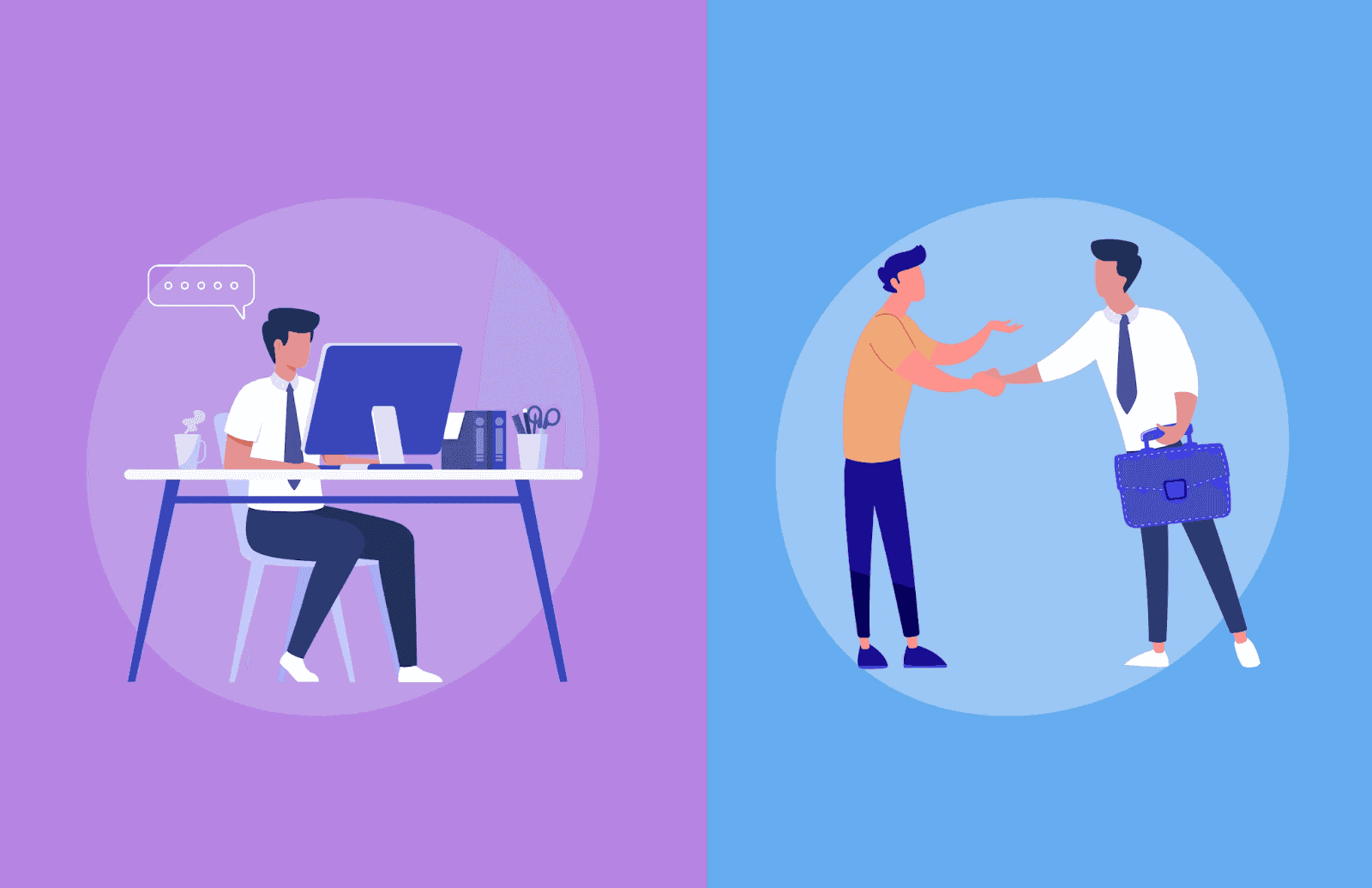 An illustration of the difference between inside sales and outside sales