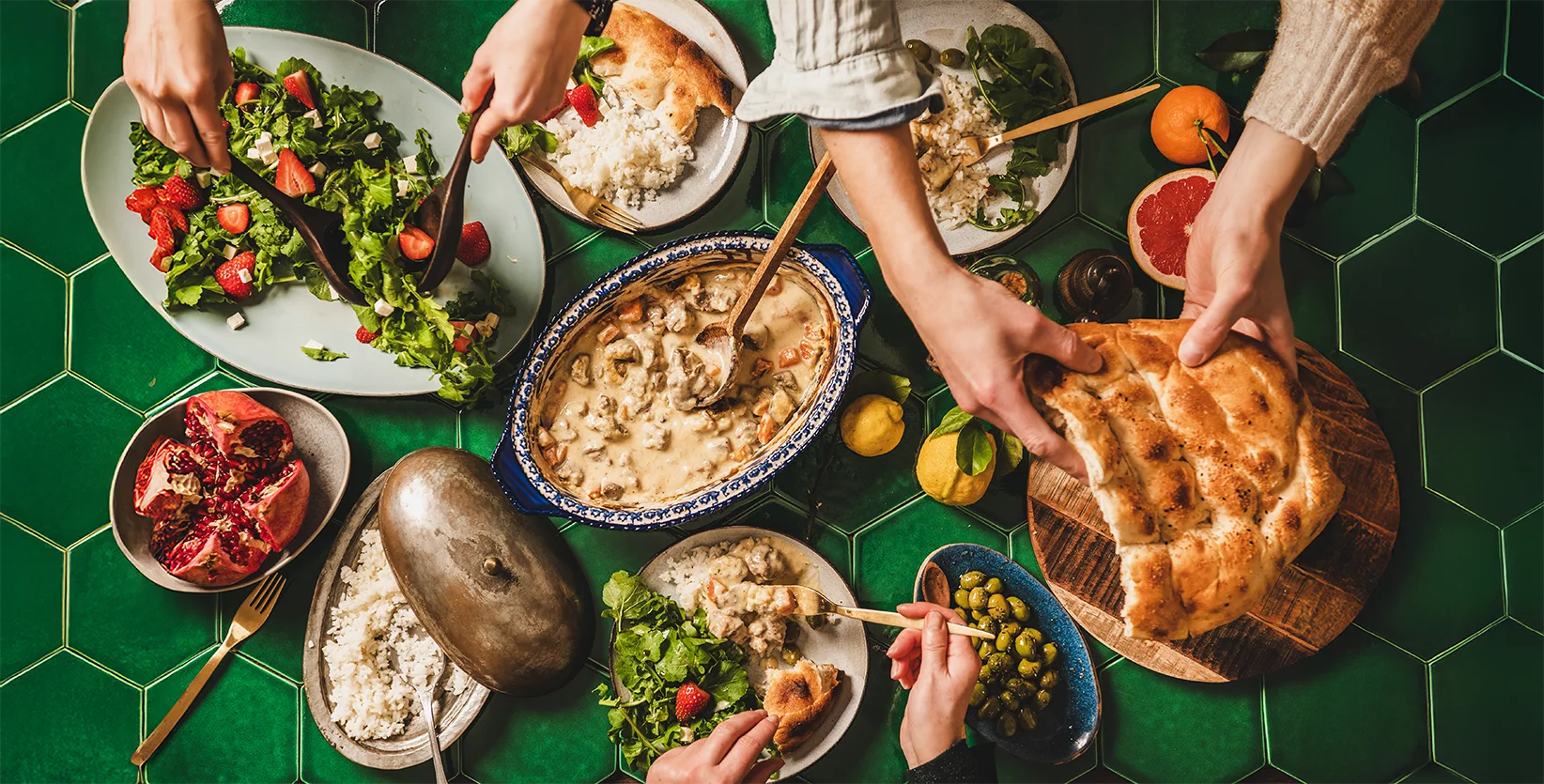 Clean, modern kitchen, green vibe