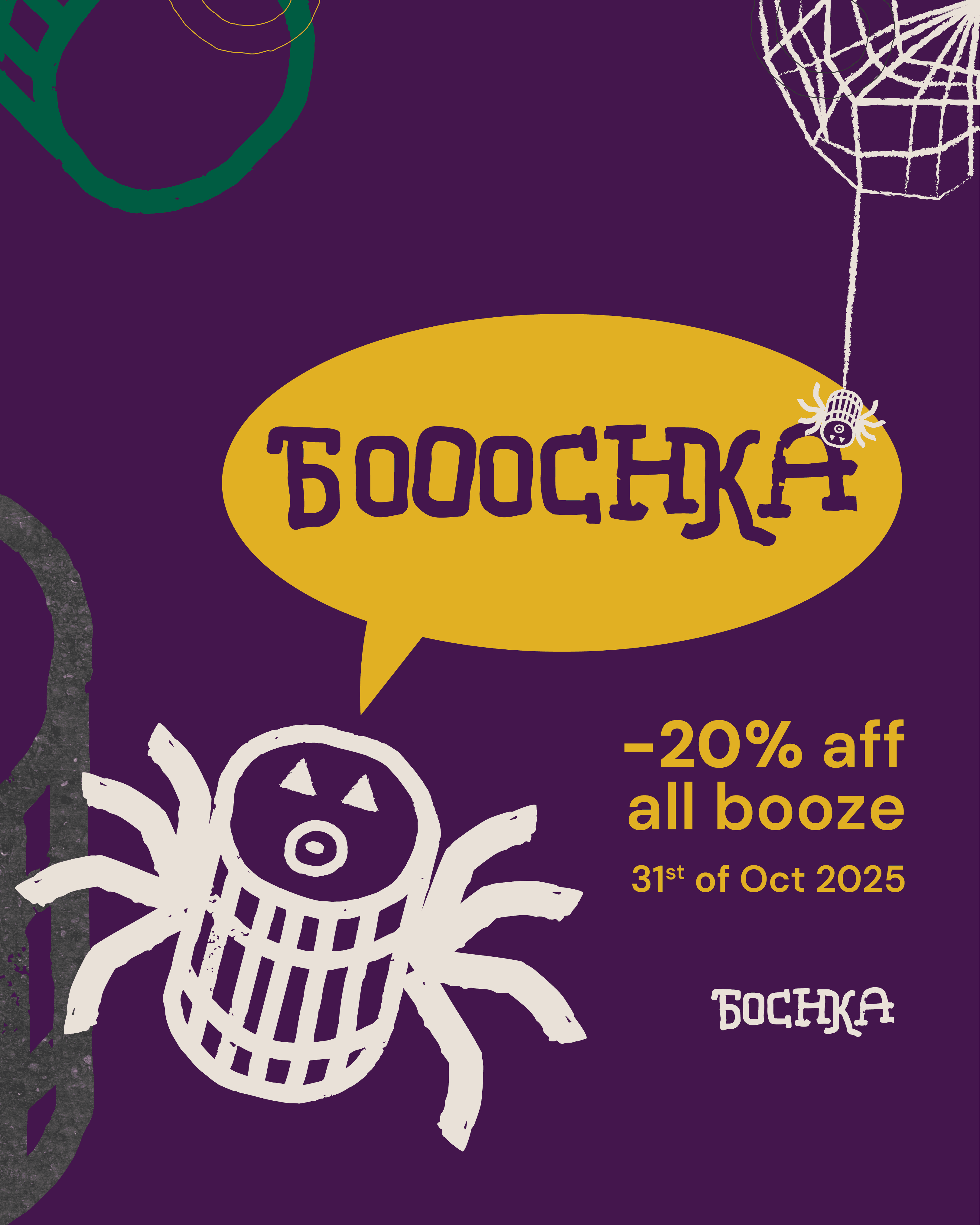 Stylised map of Bochka and Curious Liquids, showing the information that the stores are one minute walk away from eachother.