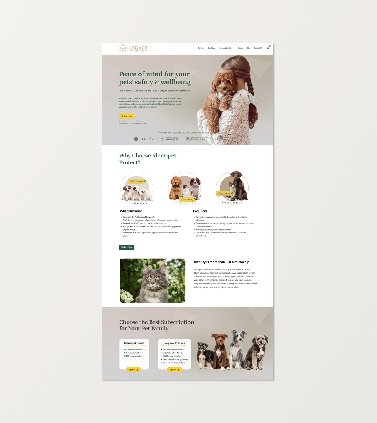 Legacy Protect subscription page