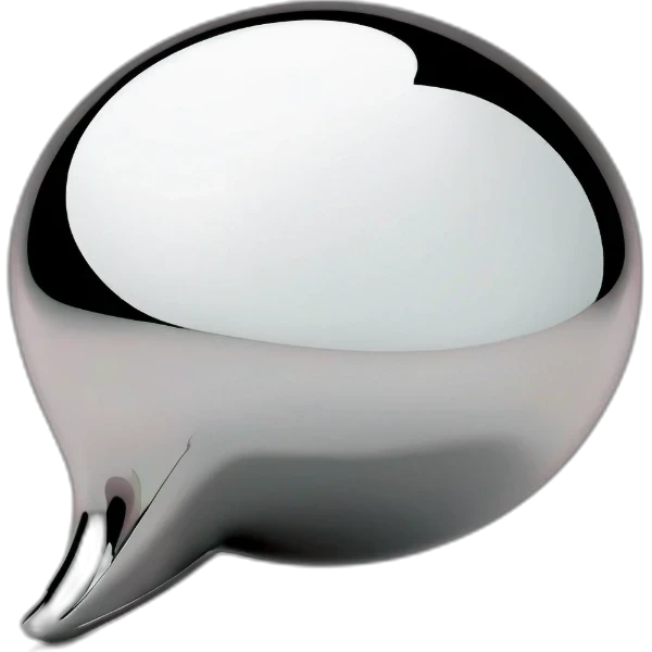 A 3D chrome speech bubble icon