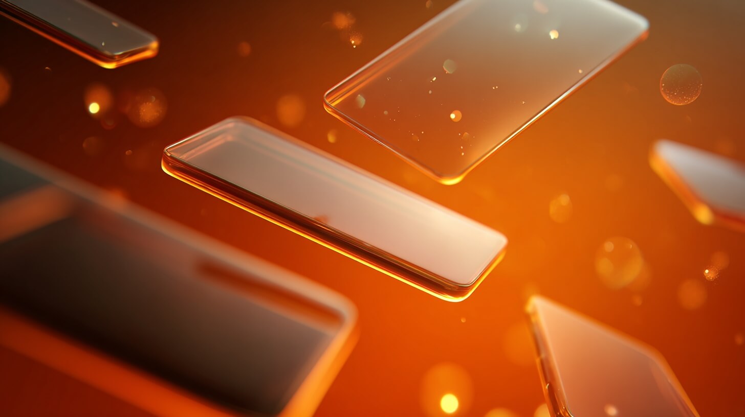 Floating phone screens with a orange background