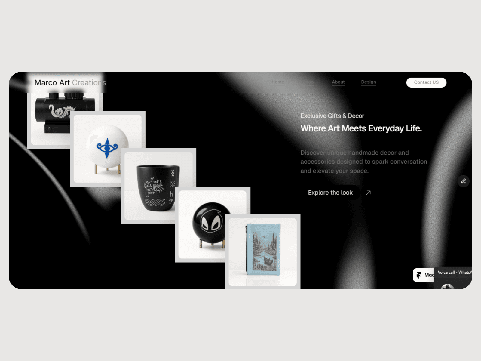 An Hero section showing different engraved objects with a text on the right