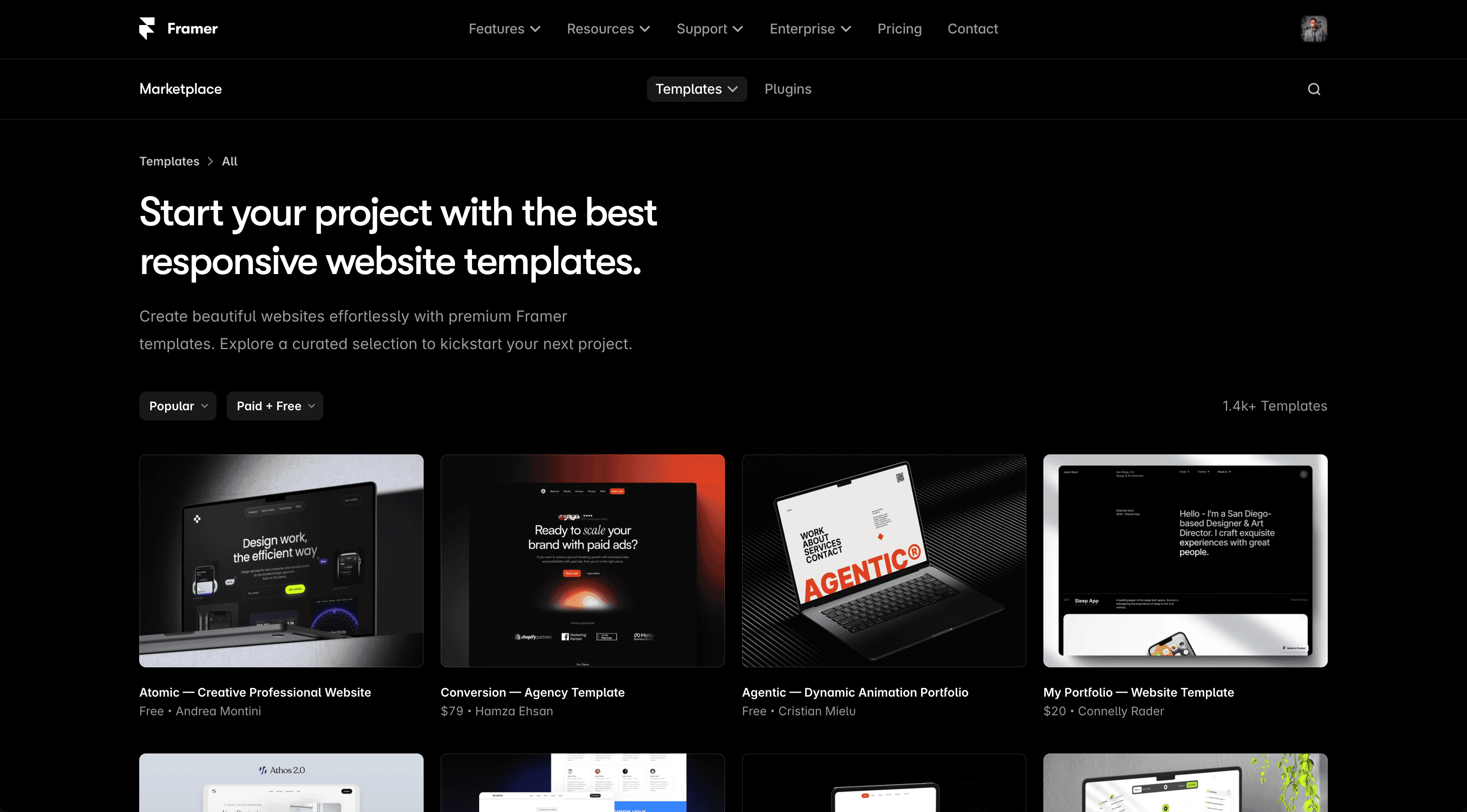 Screenshot of the Framer marketplace