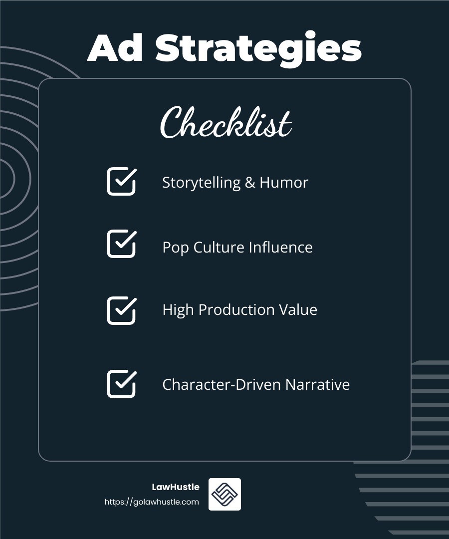 Character-driven ad with Mrs. More - personal injury lawyer ads infographic checklist-dark-blue