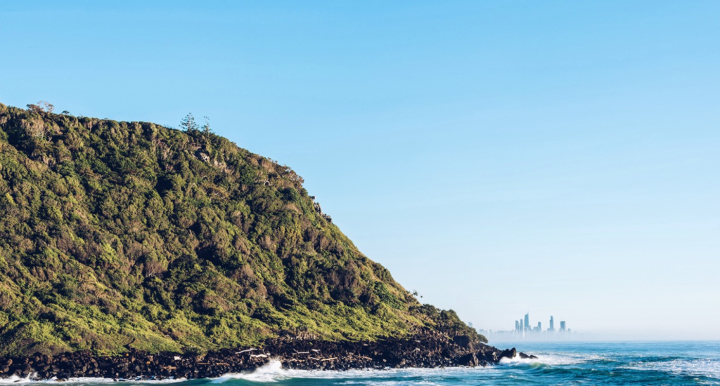 Burleigh Headland looking toward Surfers Paradise, Gold Coast.