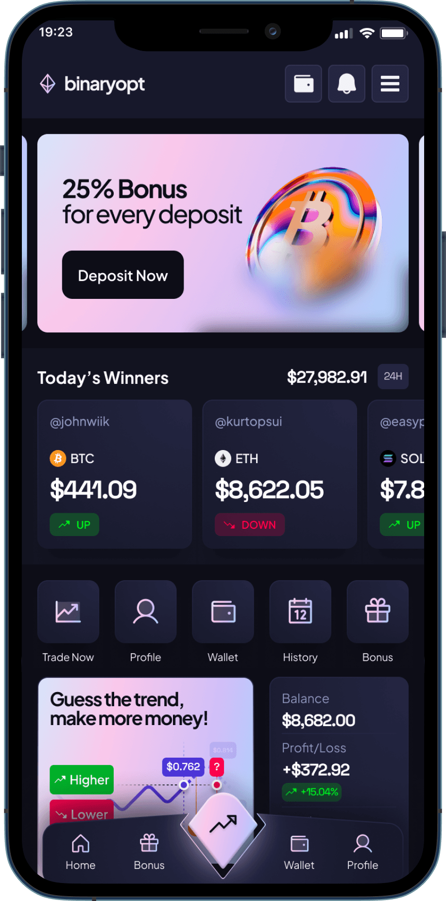 Binary options mobile app design