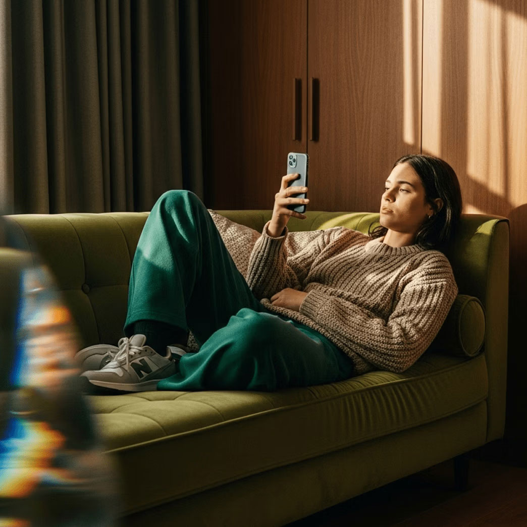 Person viewing social media content on smartphone, representing high performing ad creatives and social campaigns