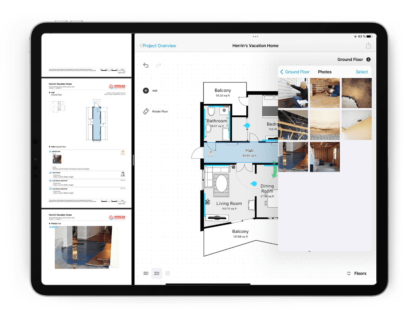 magic plan floor plan with linked damage photos used for accurate water loss documentation