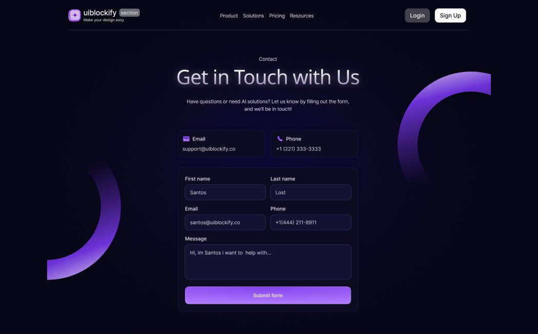 Contact Us Section Form
