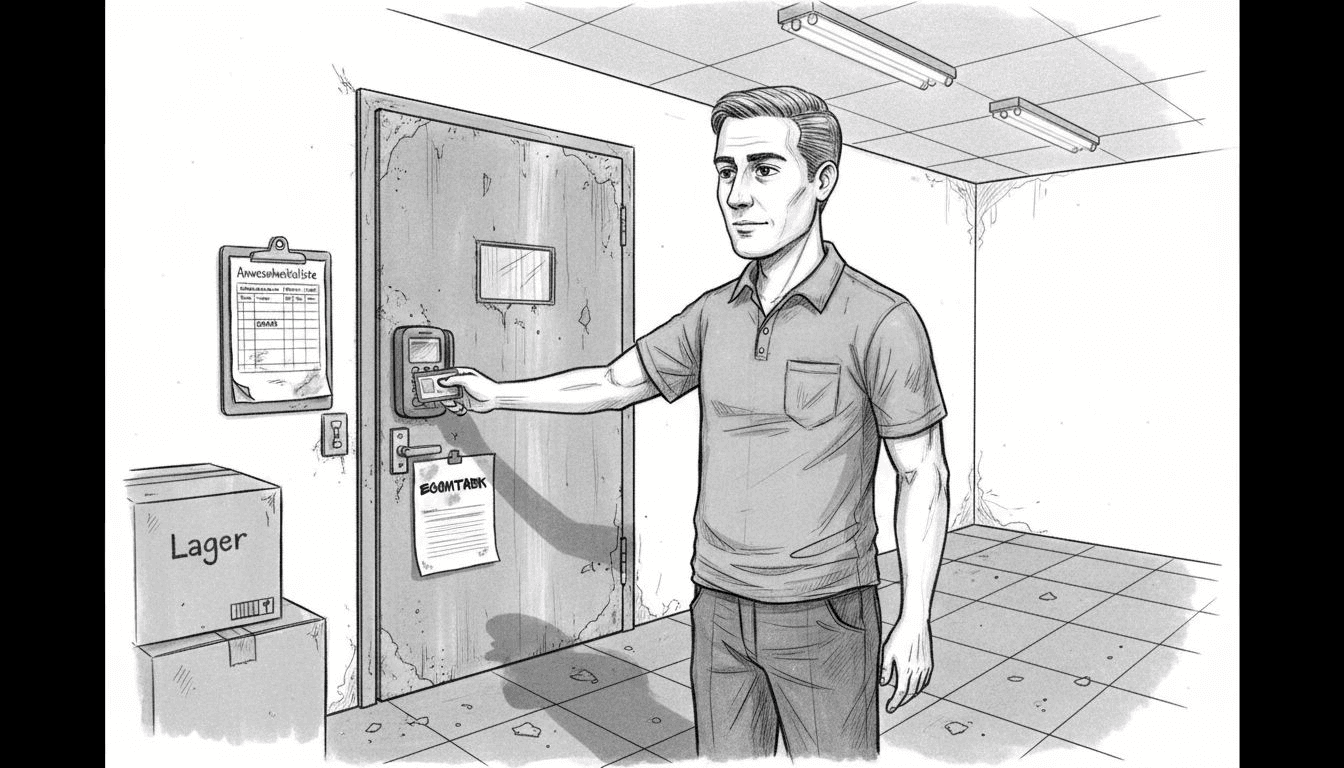 Ein Techniker nimmt die automatisierte Zutrittskontrolle in Betrieb.