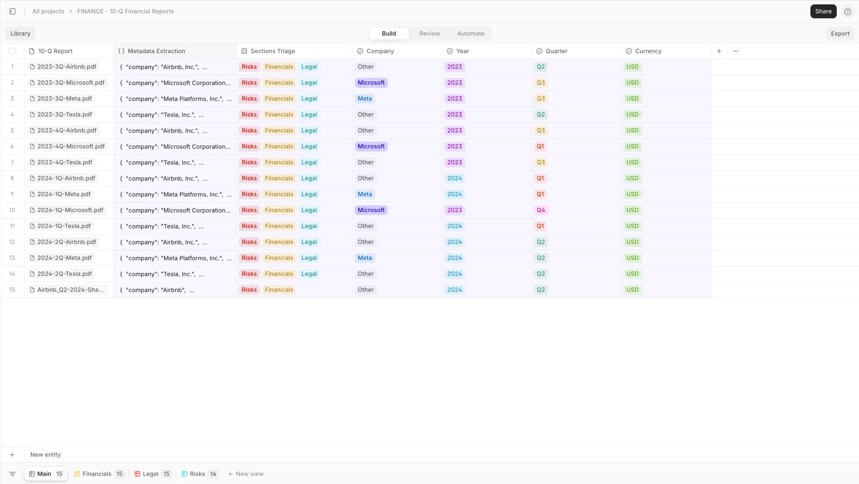 10Q report data extraction in V7 Go