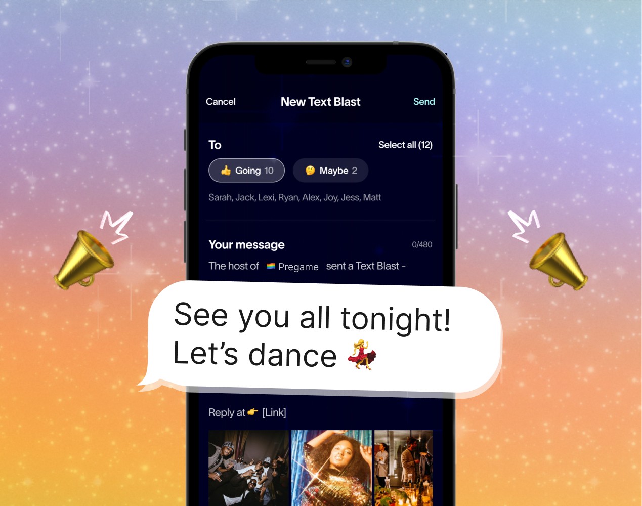 Text blast on phone with football field background