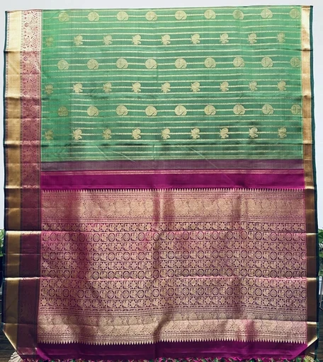 Parrot Green and Pink Kanchivaram Silk Saree