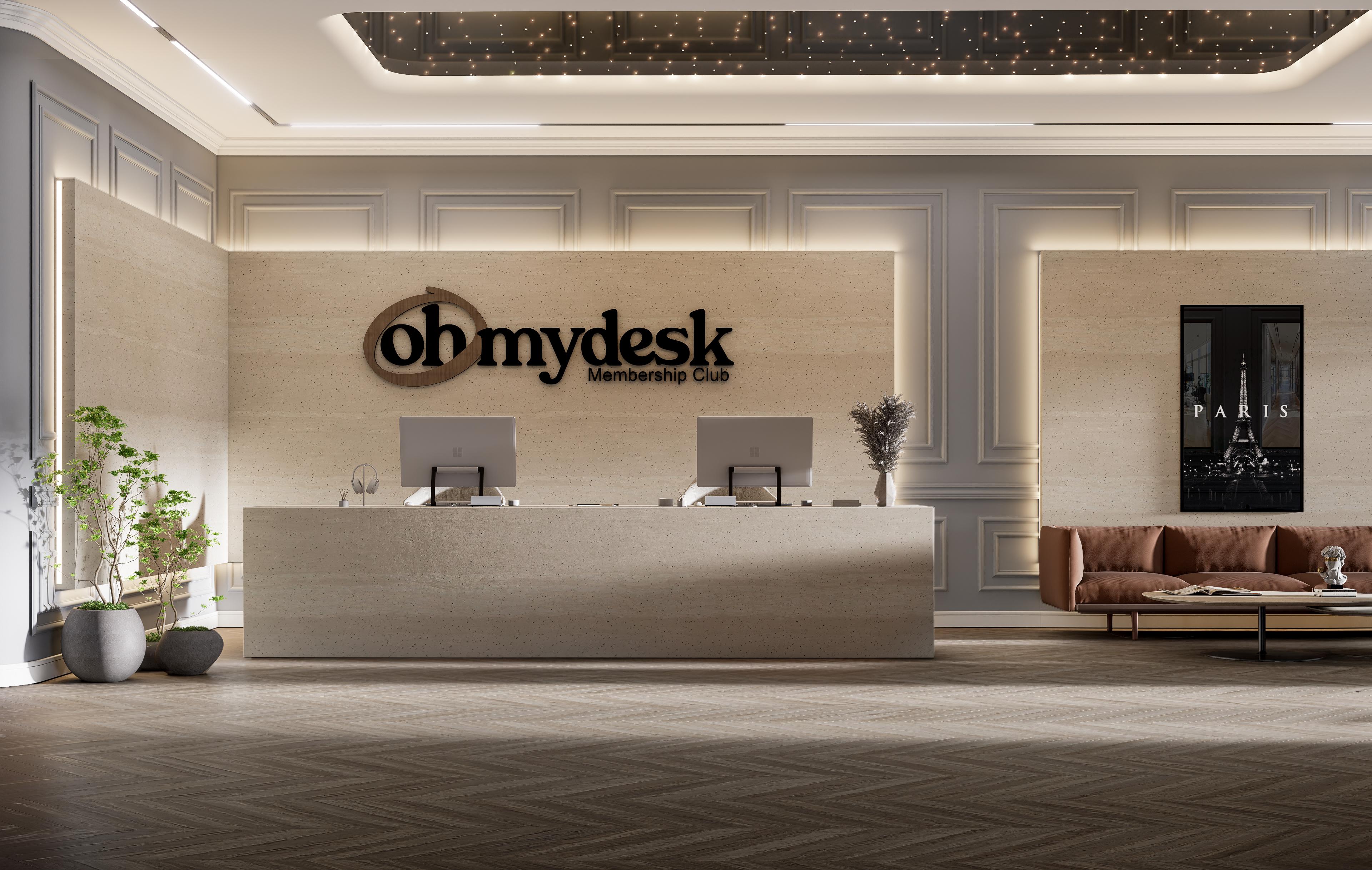 Professional reception lobby at Oh My Desk workspace D3 Dubai