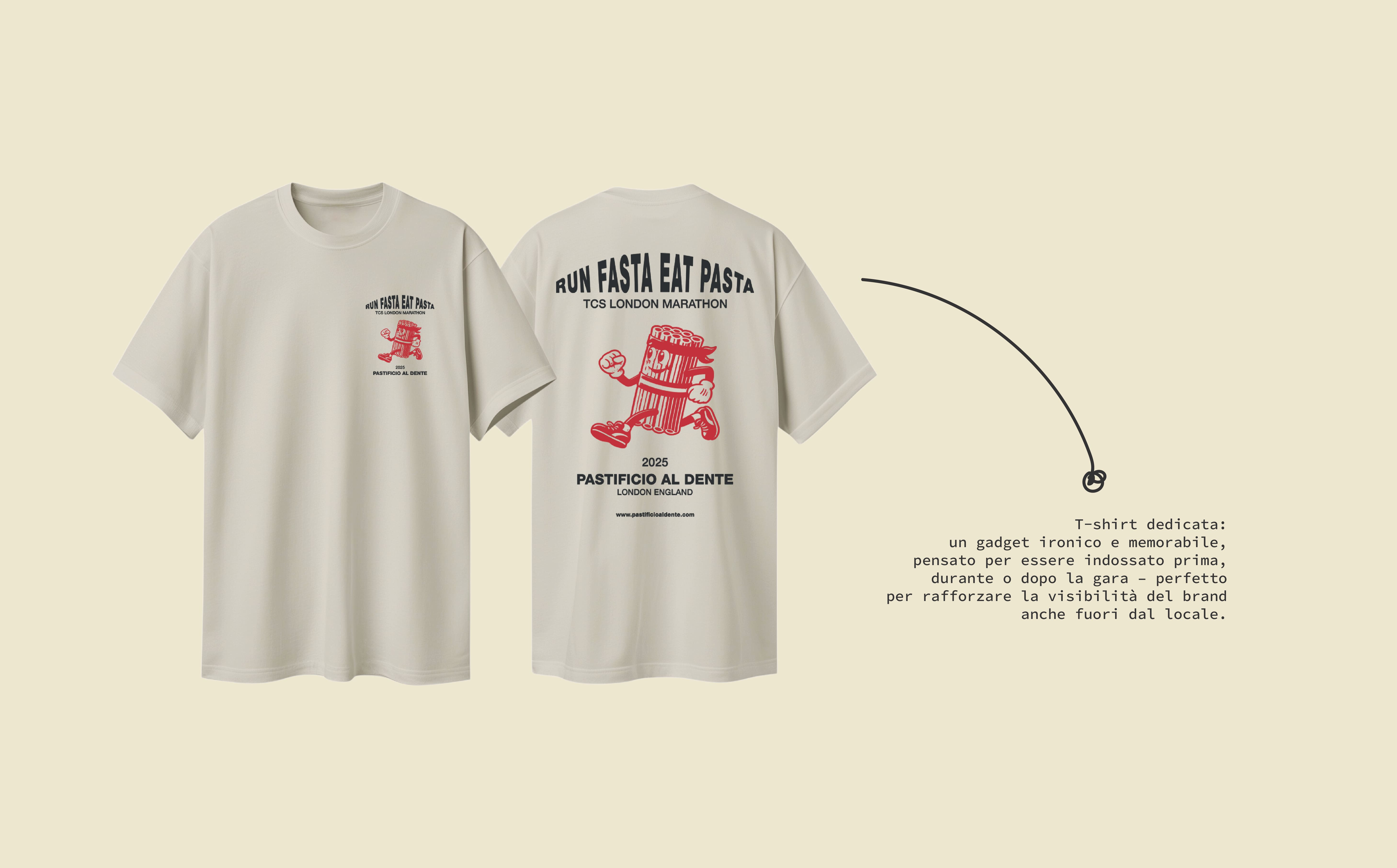 Illustrazione T-shirt bianca con logo di pasta al dente