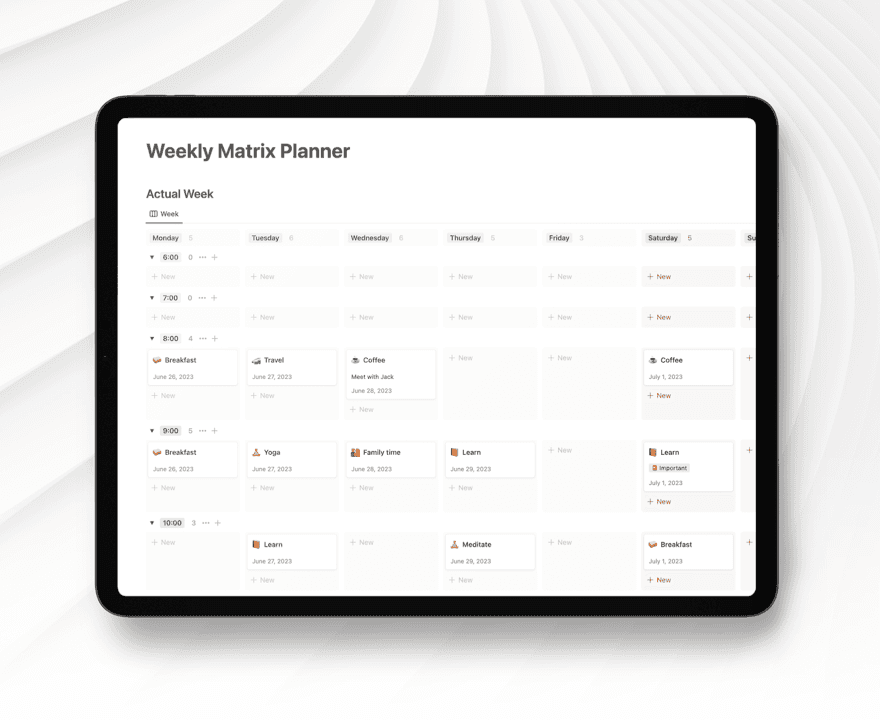 Notion Weekly Matrix Planner for Free