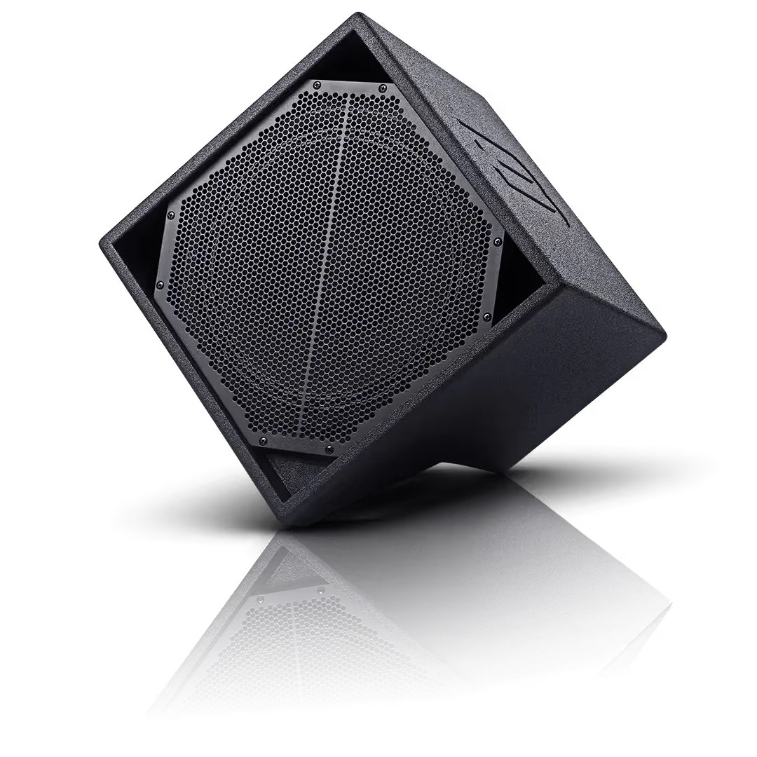 Black speaker with hexagonal grill and reflection