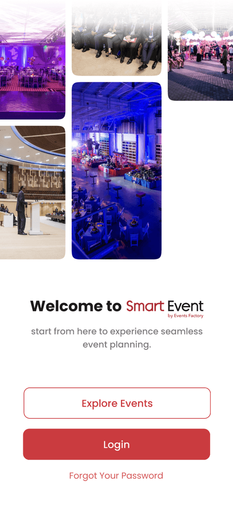 Smart Events  app home screen  interface 