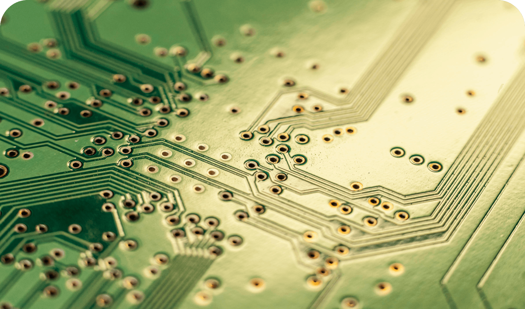 detailed view of a green printed circuit board