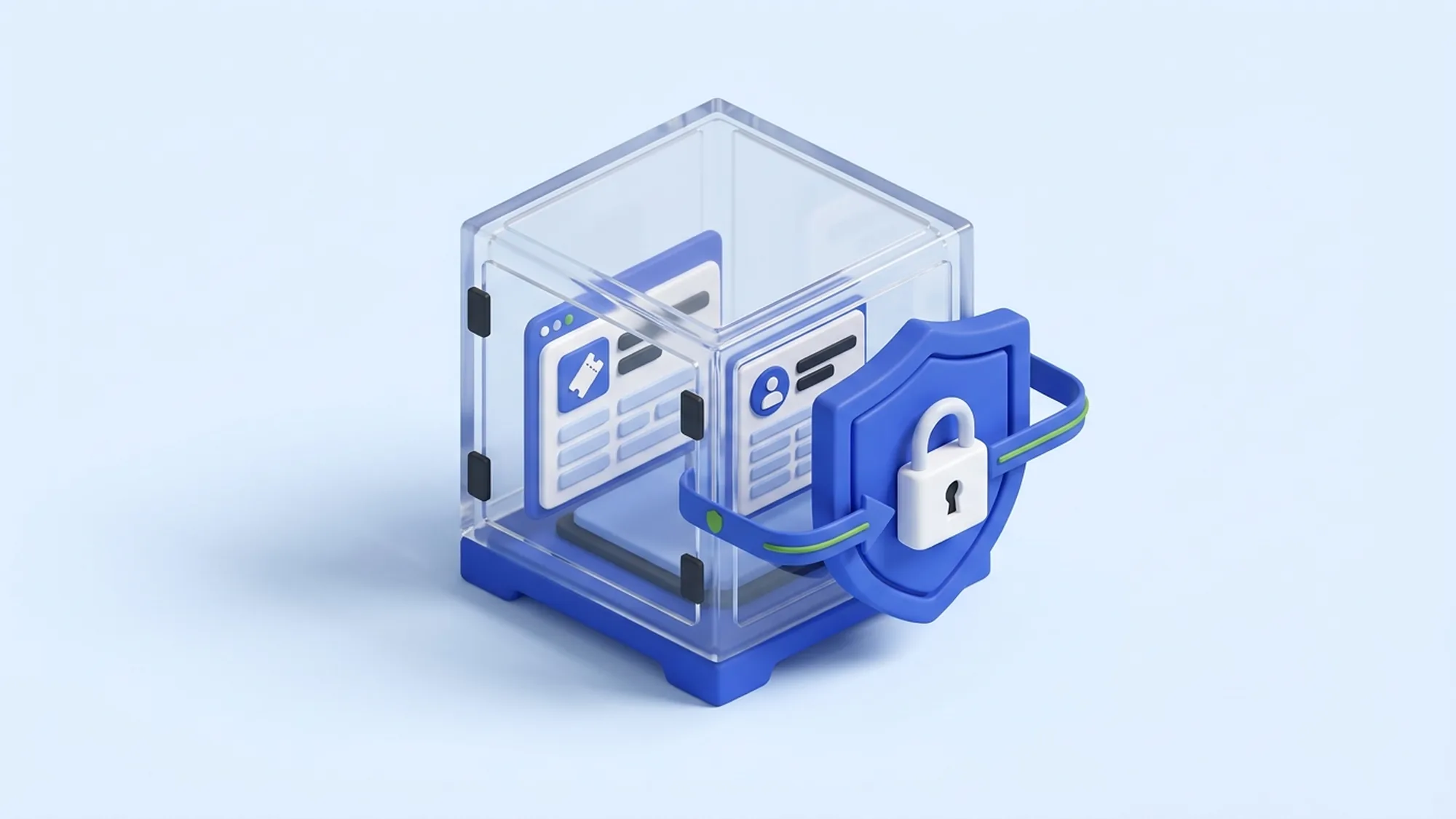Illustration 3D de la sécurité RGPD d'un support à distance externalisé : DLP, MFA et VPN dédié