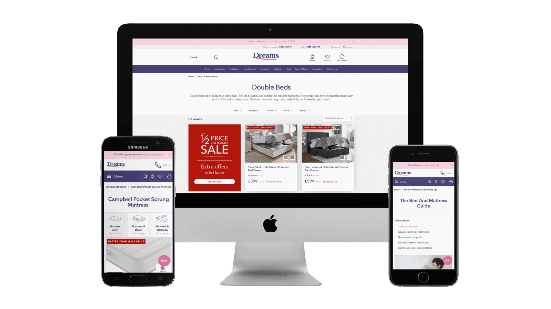 Dreams website on various devices