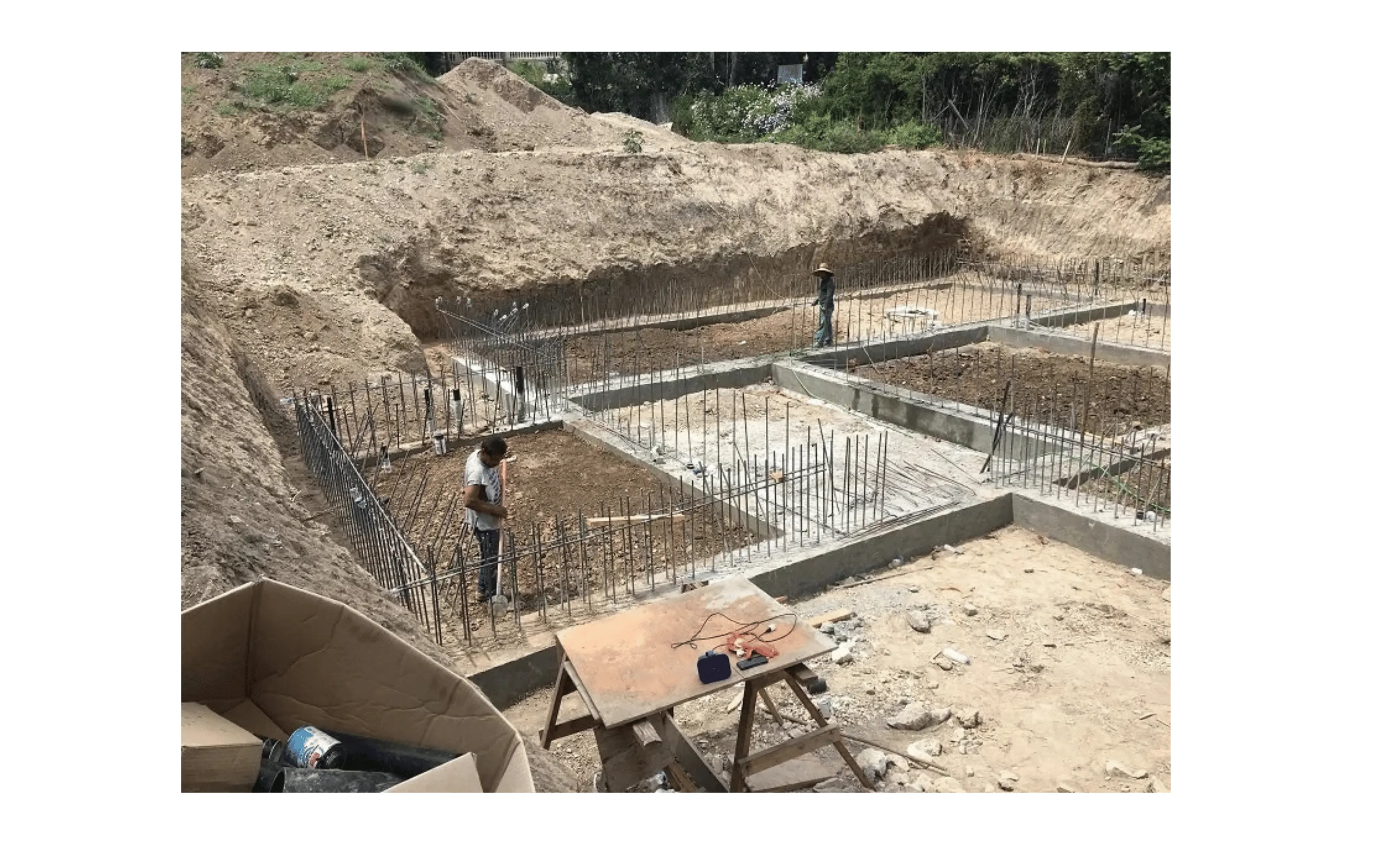 Concrete foundation under construction with reinforced rebar