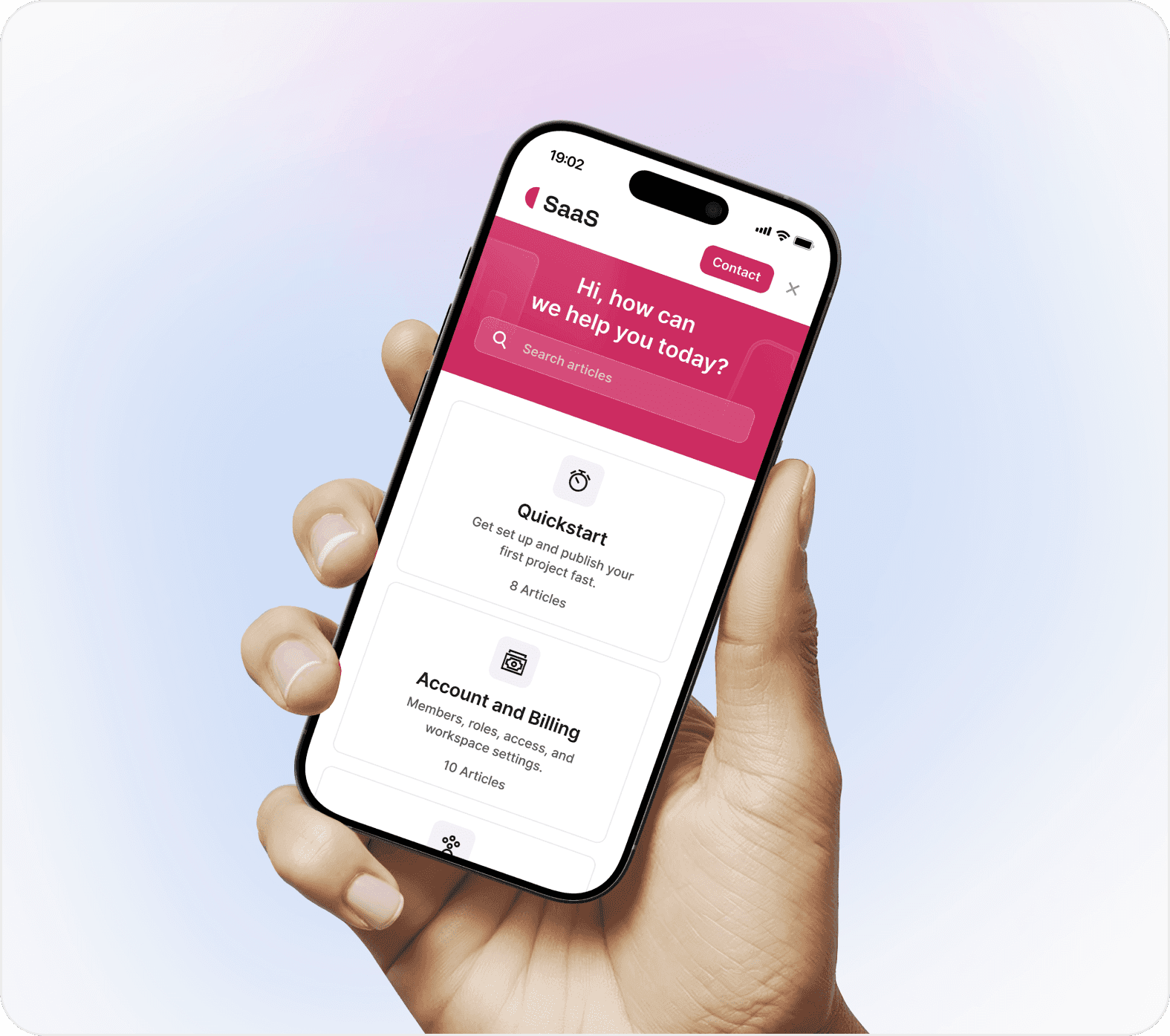Mobile SaaS help center with documentation categories built using Helpview.