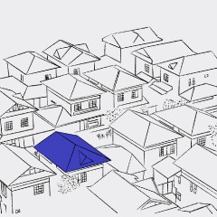 Portada de Radiografía: zoom a la clase media chilena, estudio de IdeaPaís, mostrando una ilustración de distintos techos de viviendas, sin colores a excepción de un techo que es azul. 