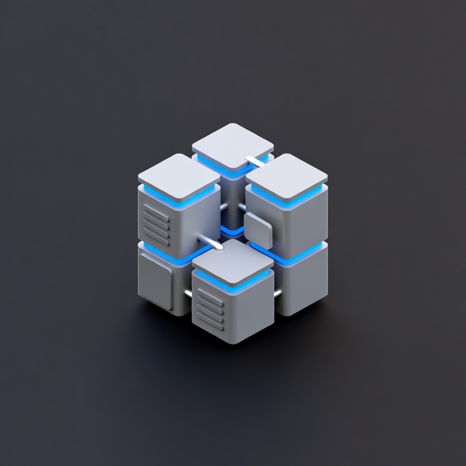 A smiling person with curly hair sits at a desk, looking at a laptop against a dark background.