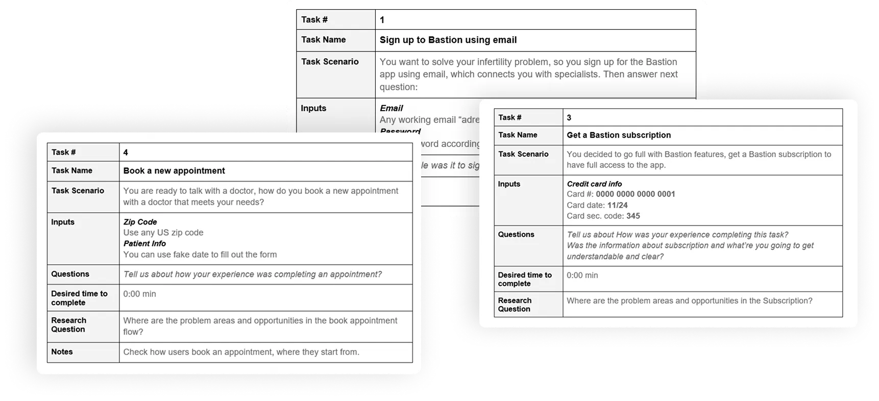 Bastion testing questions for participants