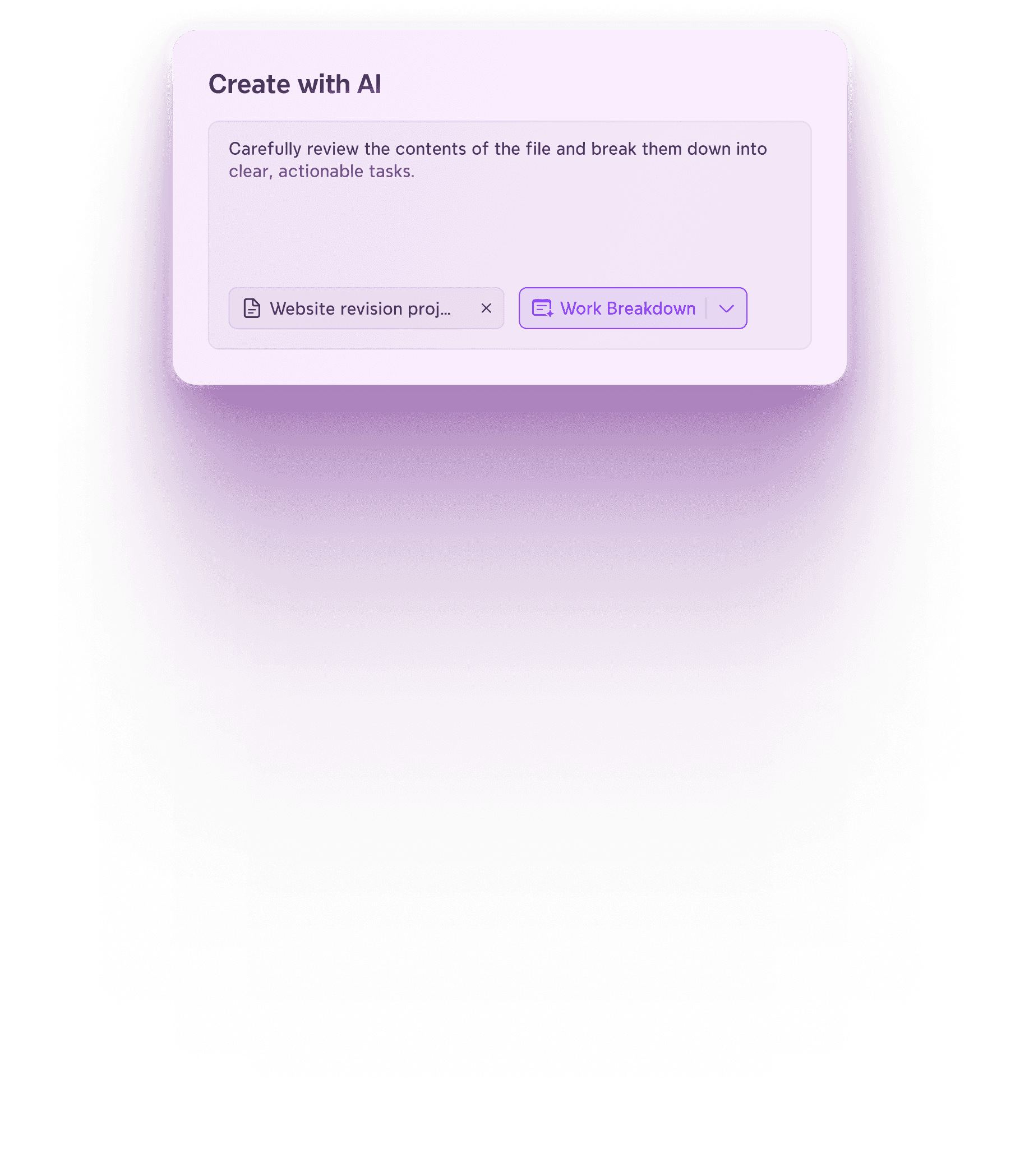 Create with AI in Xmind — turn project content into organized, actionable task breakdowns.
