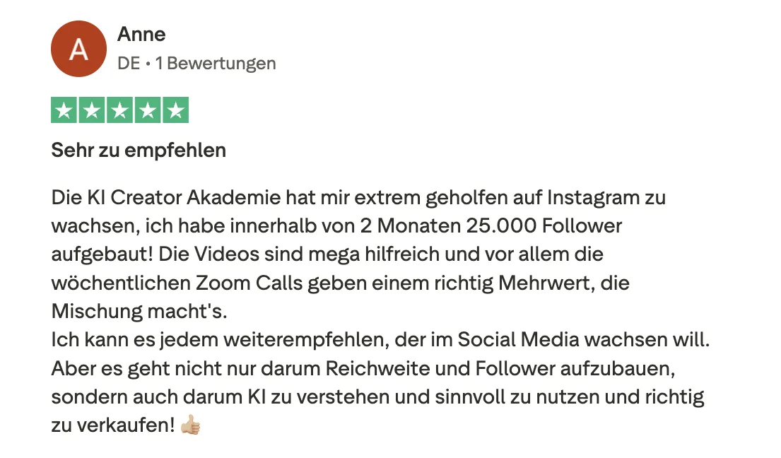 Erfahrungsbericht KI Creator Akademie: Anne baut 25.000 Follower in zwei Monaten auf