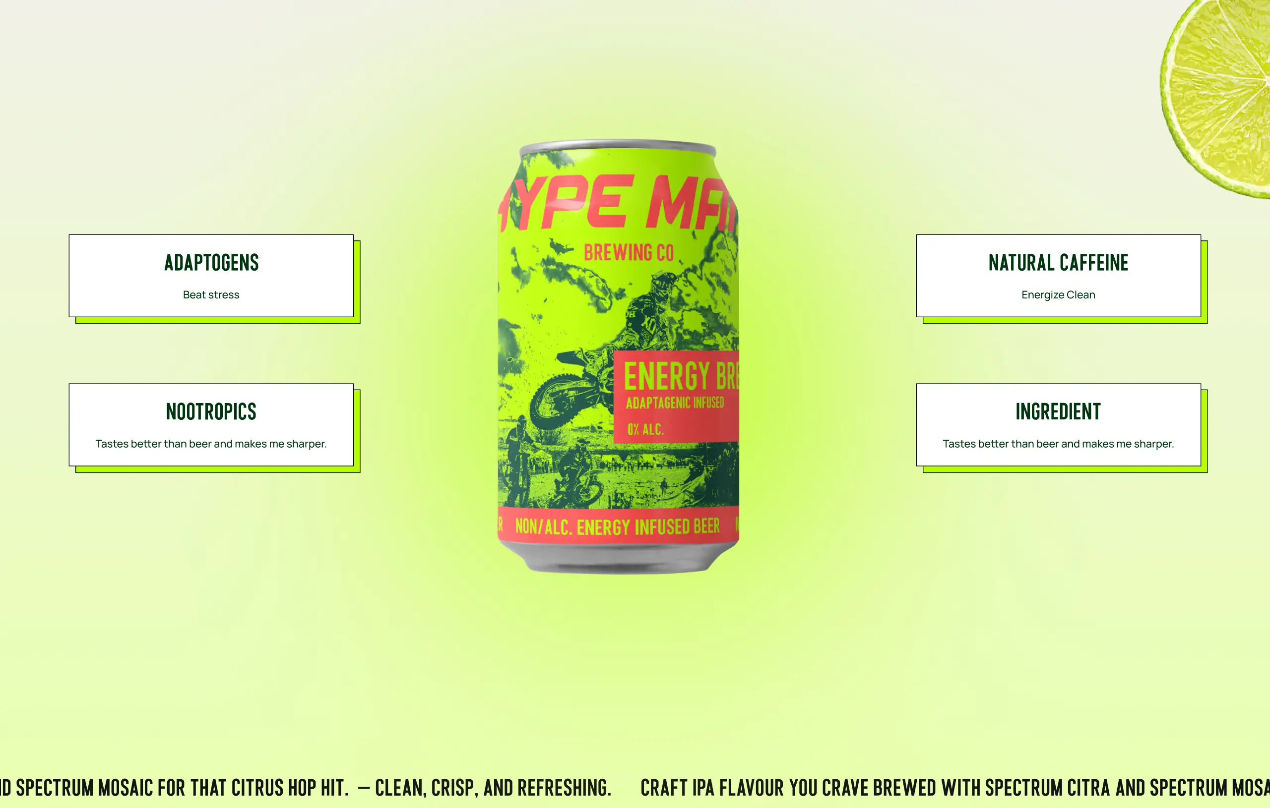 Single Hypeman energy drink can centered on a green gradient background.
