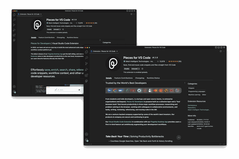 The Pieces for VS Code Marketplace listing.