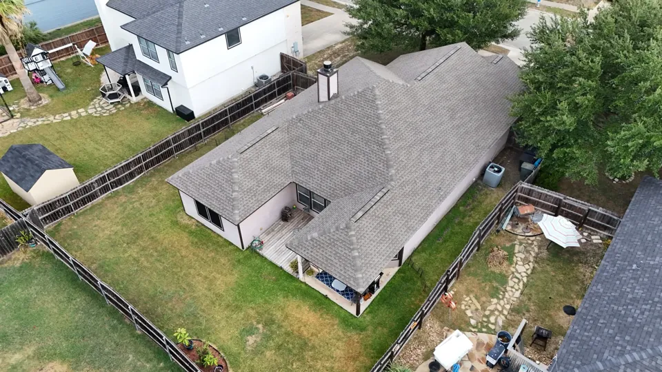 Completed roof: GAF Natural Shadow Weathered Wood roofing project in New Braunfels, 2026, view 16