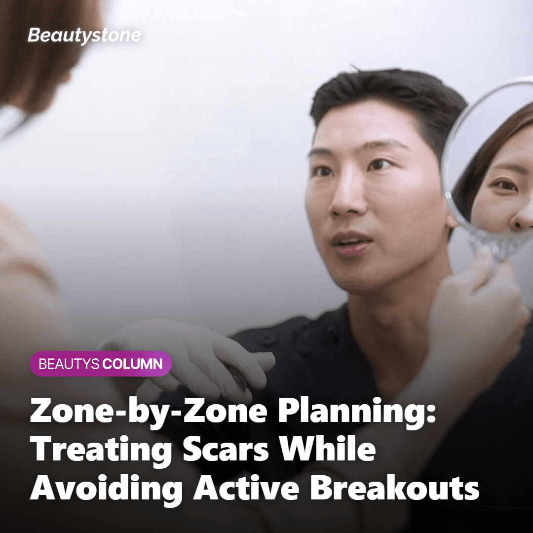 Provider mapping facial zones before Secret RF to design treatment around active acne lesions