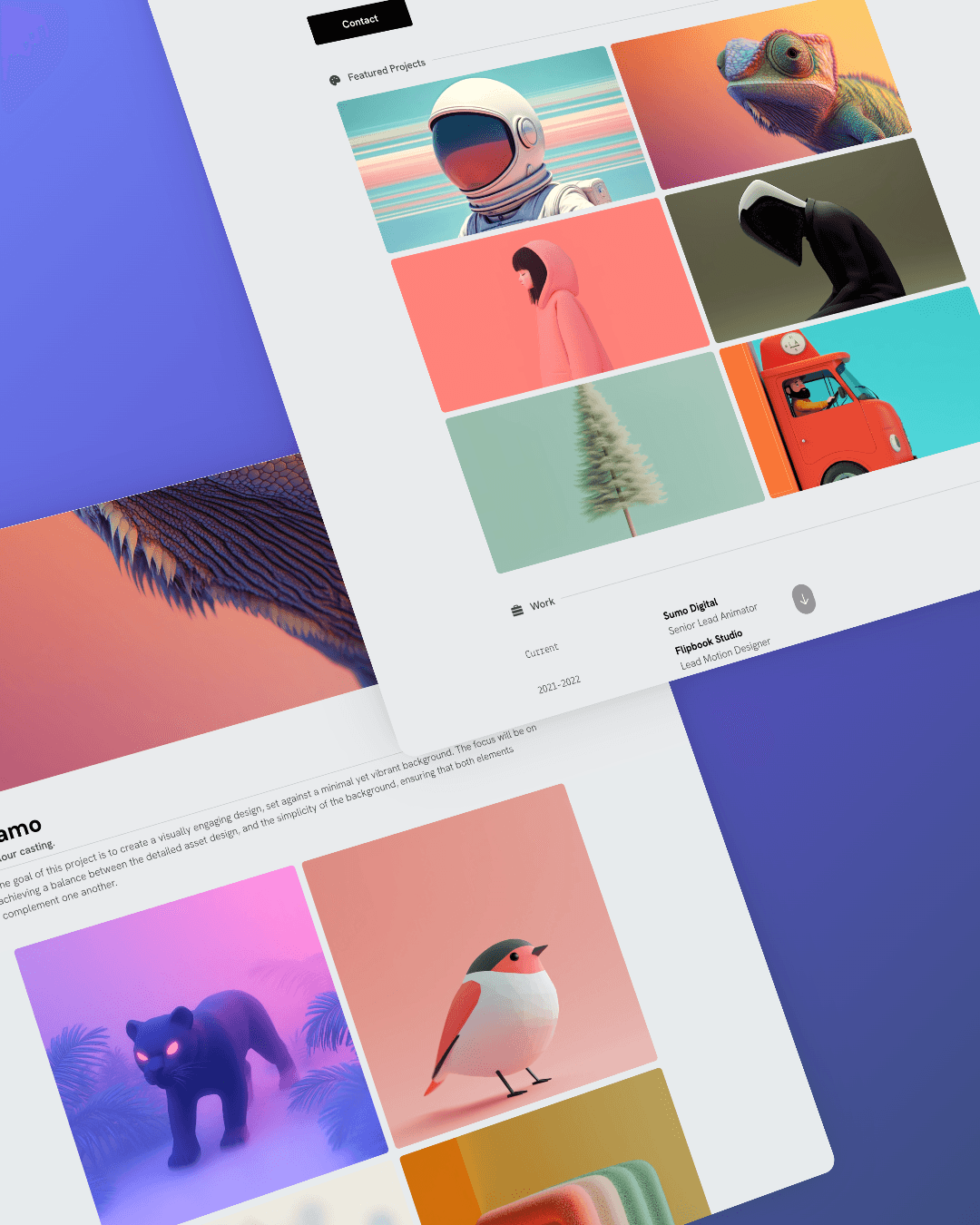 Web page mockup of The Kudo Studio minimalist website design, showcasing clean typography and a no-code web design layout.