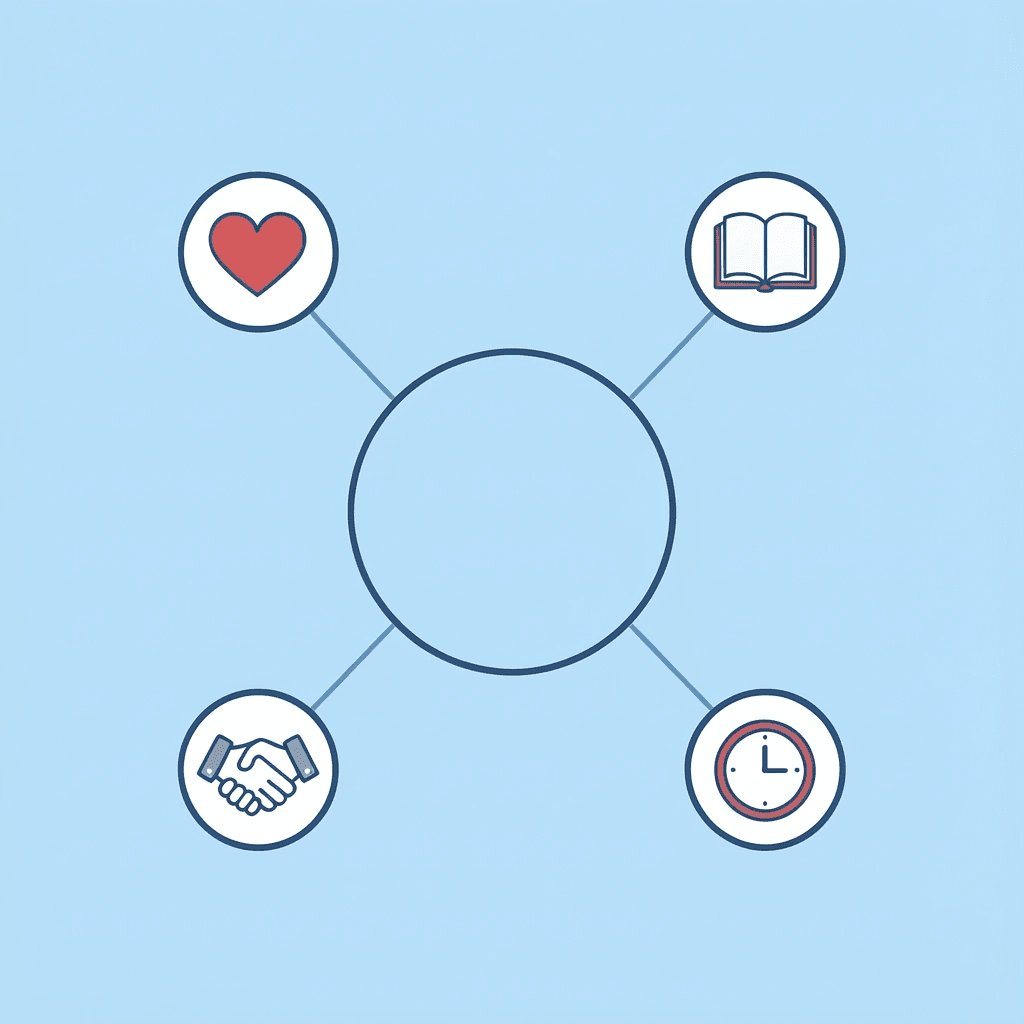 Network diagram showing kindergarten readiness with academic skills in the center, connected to emotional, social, and routine preparation