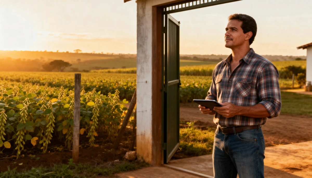 Foto de um produtor com um tablet na mão