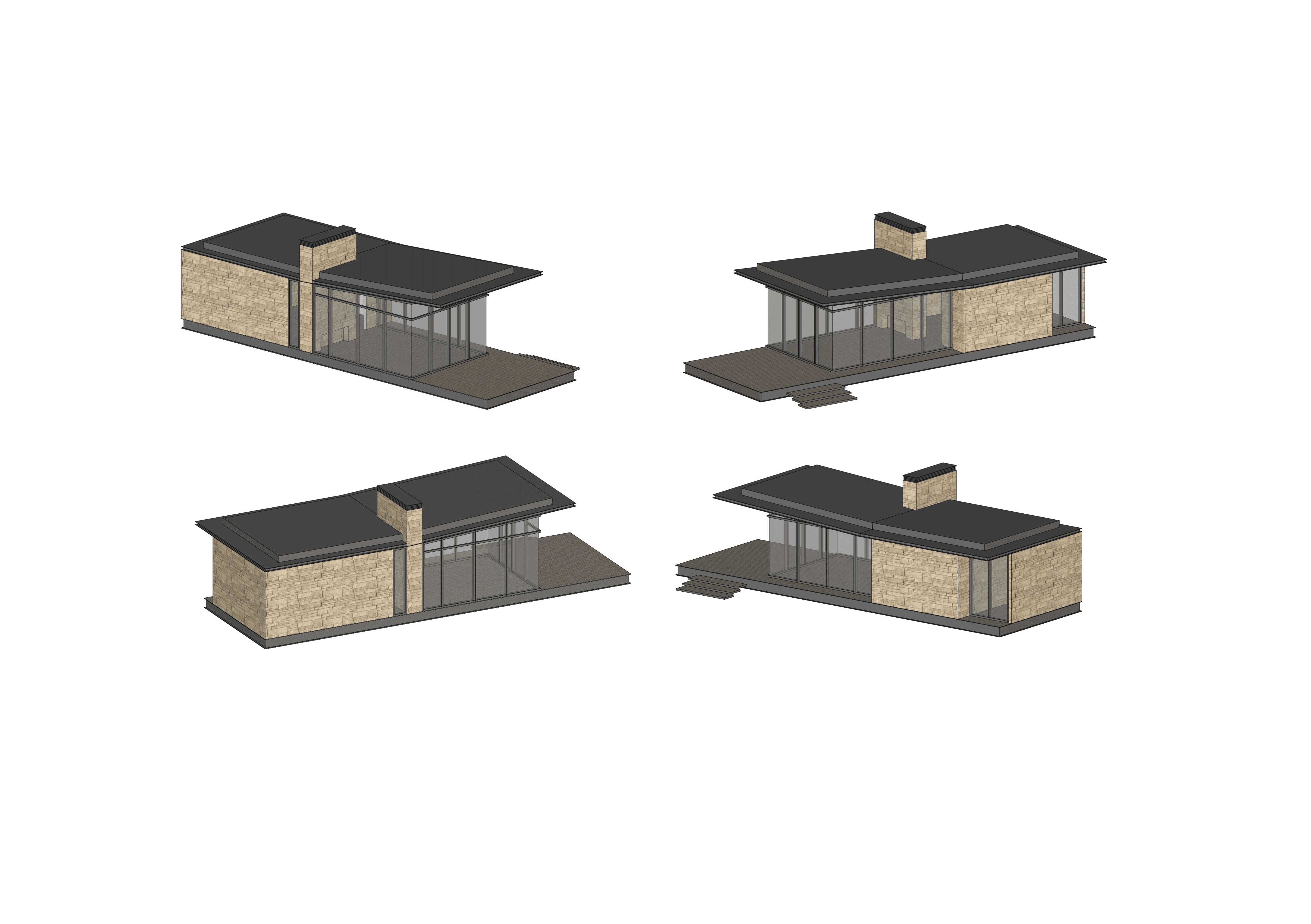 4 angles of The Riverbend with a white background. These are renderings.