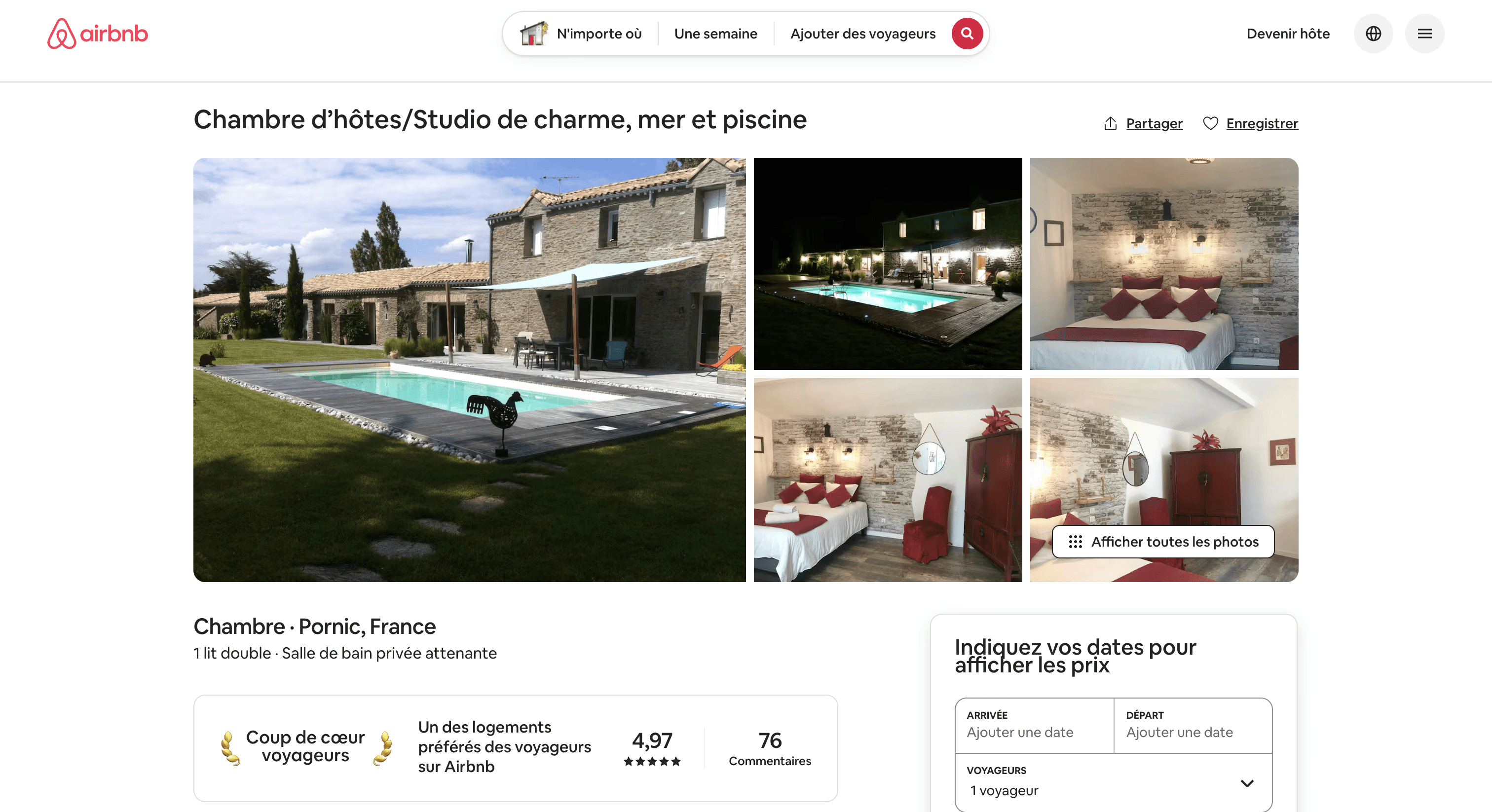 Capture écran de la page Airbnb du Clos de la Hourserie