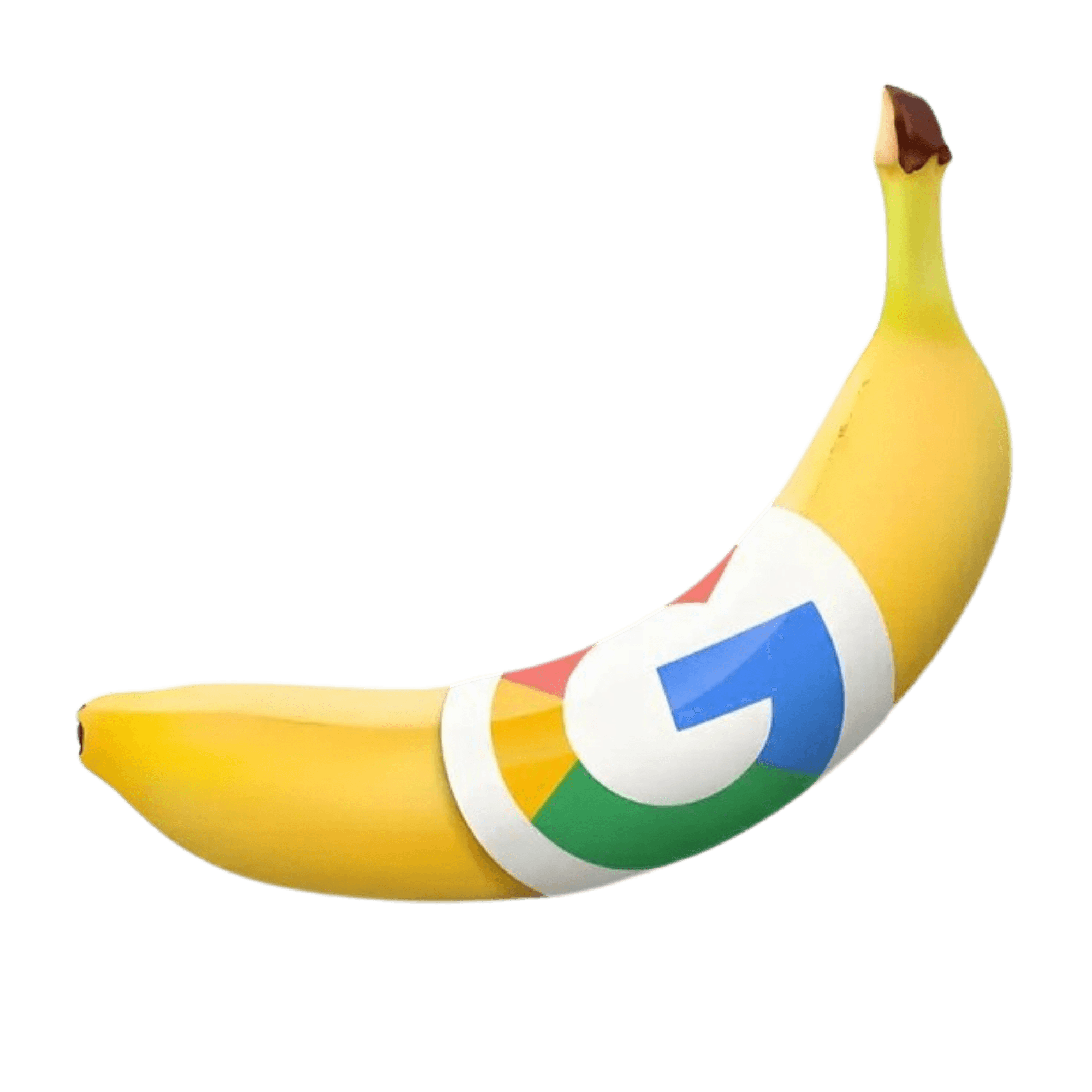 A banana with the Google logo printed on it, featured on the Five Six Studio AI thoughts page.