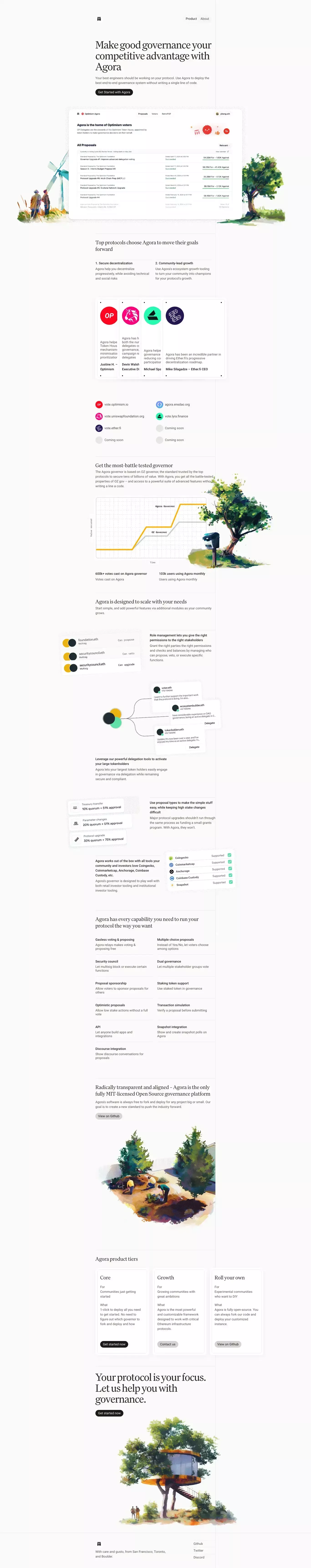 Agora: The onchain governance company landing page screenshot showcasing Tech design