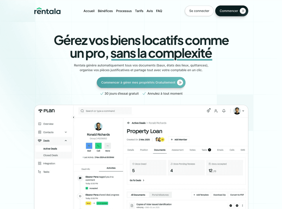 Hero section du site de Rentala
