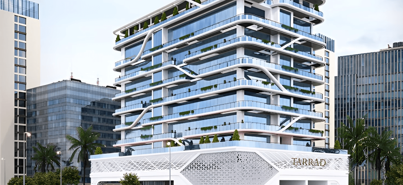 Celesto 3 by Tarrad, a contemporary apartment building with a swimming pool located on the rooftop.
